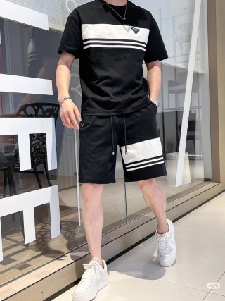 Black & White Colorblock Shorts with Striped Detail view 5