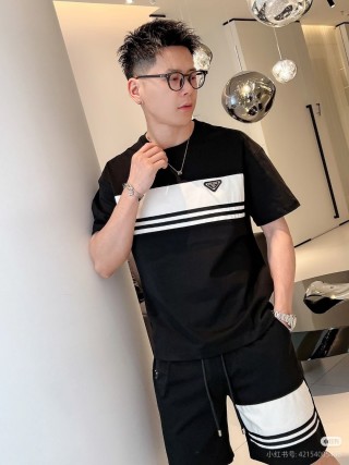 Black & White Colorblock Shorts with Striped Detail view 6