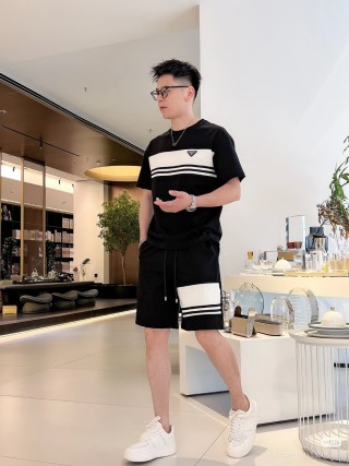 Black & White Colorblock Shorts with Striped Detail view 7
