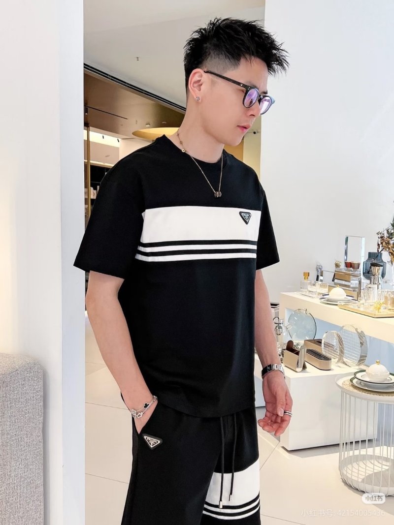 Black & White Colorblock Shorts with Striped Detail view