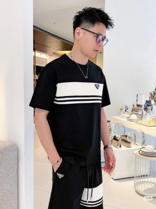 Black & White Colorblock Shorts with Striped Detail view 8