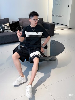 Black & White Colorblock Shorts with Striped Detail view 9