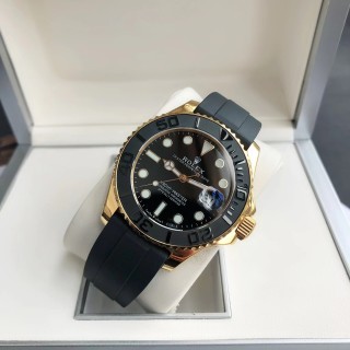 Rolex Yacht-Master 42mm Black Dial Gold Bezel Watch view 3