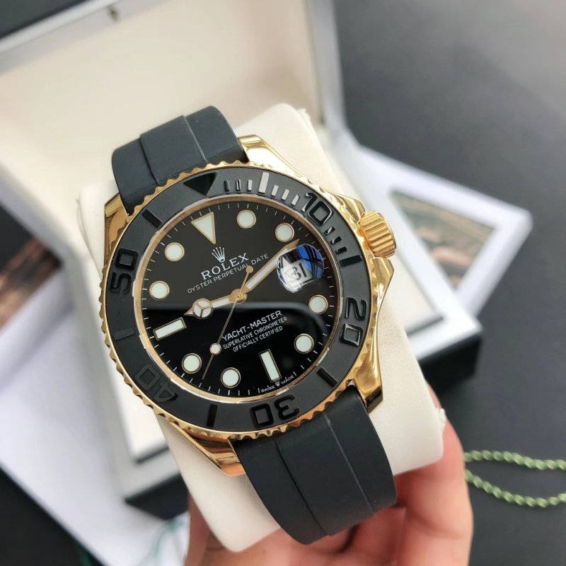 Rolex Yacht-Master 42mm Black Dial Gold Bezel Watch view