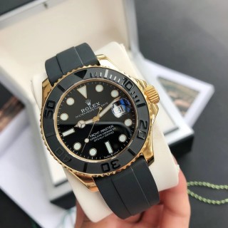 Rolex Yacht-Master 42mm Black Dial Gold Bezel Watch view 4