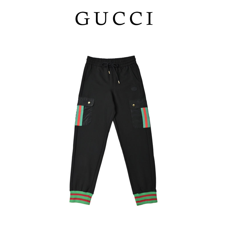 Gucci Black Cargo Pants with Web Stripe Detail view
