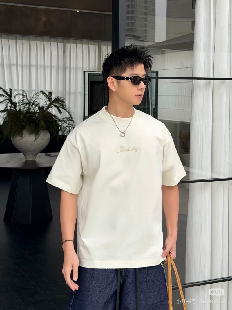 Burberry Embroidered Logo Cream T-Shirt
