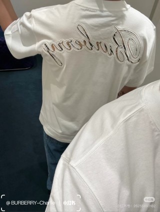 Burberry Embroidered Logo Cream T-Shirt view 4