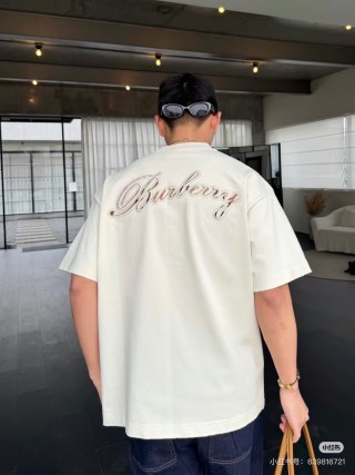Burberry Embroidered Logo Cream T-Shirt view 5
