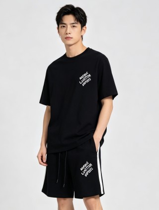 Black Logo Shorts with White Side Stripe view 2