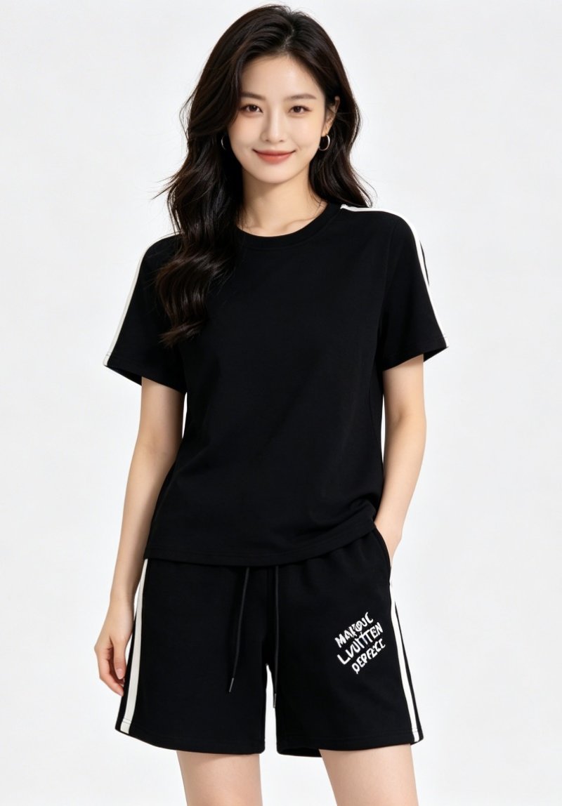 Black Logo Shorts with White Side Stripe view