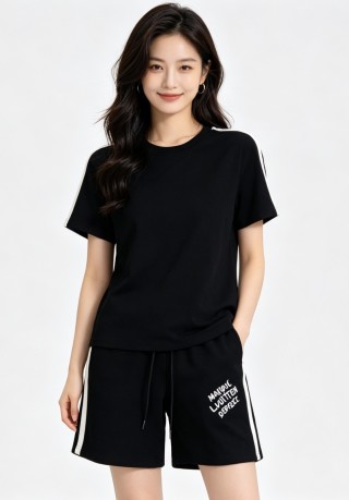 Black Logo Shorts with White Side Stripe view 3