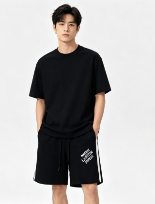 Black Logo Shorts with White Side Stripe view 4