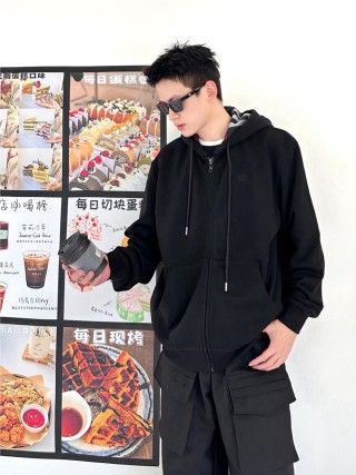 Black Zip Hoodie Jacket with Cargo Details