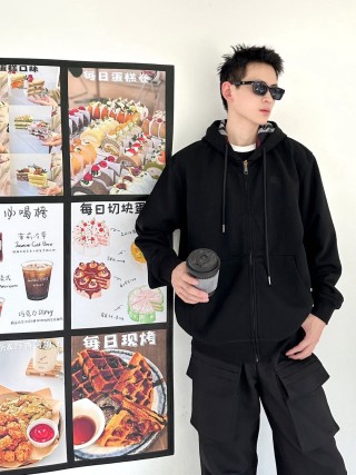 Black Zip Hoodie Jacket with Cargo Details view 2