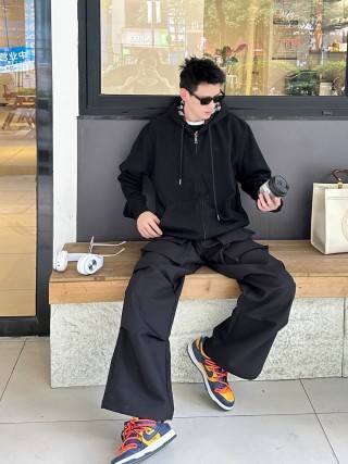 Black Zip Hoodie Jacket with Cargo Details view 5