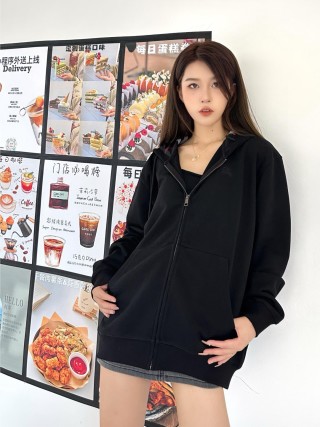Black Zip Hoodie Jacket with Cargo Details view 7