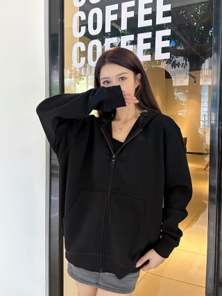 Black Zip Hoodie Jacket with Cargo Details view 8