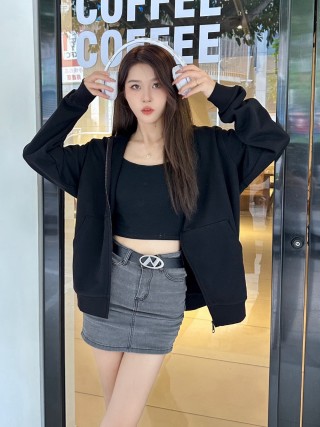 Black Zip Hoodie Jacket with Cargo Details view 9