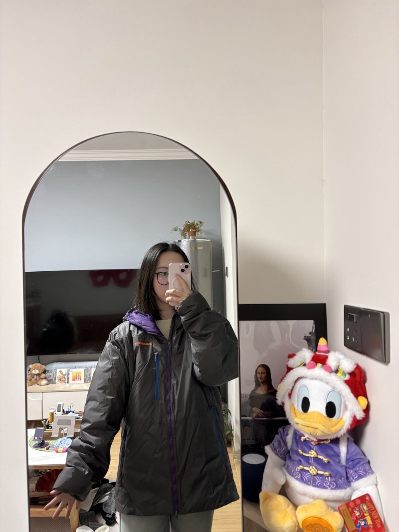 Black Puffer Jacket with Purple Lining