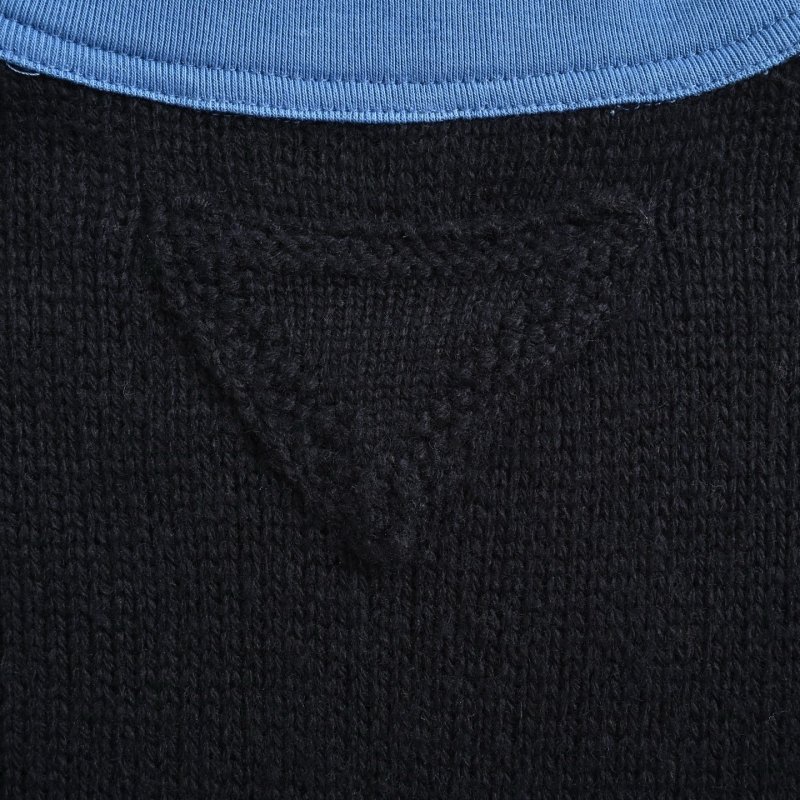 Navy Ribbed Knit T-Shirt with Blue Contrast Trim view