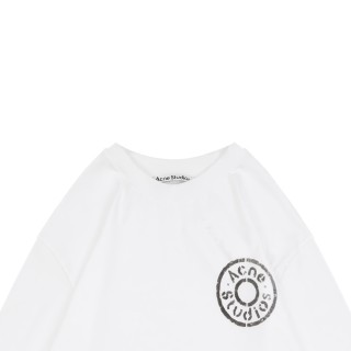 Acne Studios Distressed Circle Logo Long Sleeve T-Shirt White view 4
