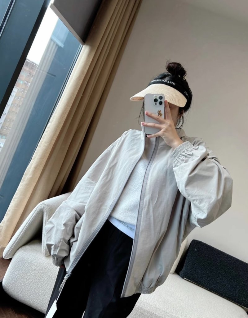 Beige Oversized Windbreaker Jacket with Embroidered Sleeve Detail