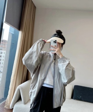 Beige Oversized Windbreaker Jacket with Embroidered Sleeve Detail view 2