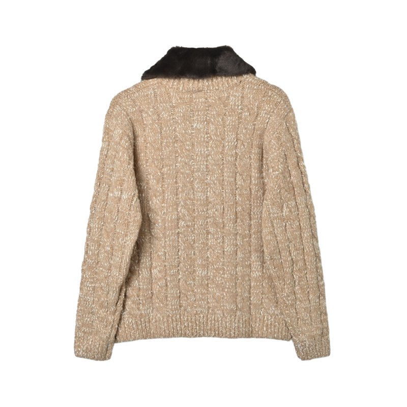 Miu Miu Beige Wool Cardigan Jacket with Mink Collar view