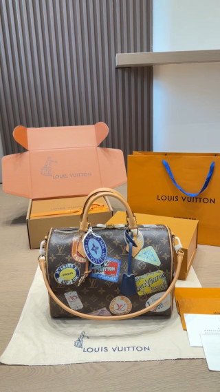 Louis Vuitton Speedy Monogram Canvas Travel Bag Brown