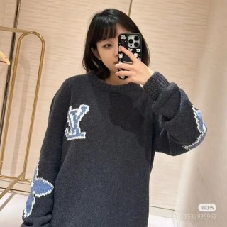 Charcoal Knit Sweater with Blue Graphic Print view 2