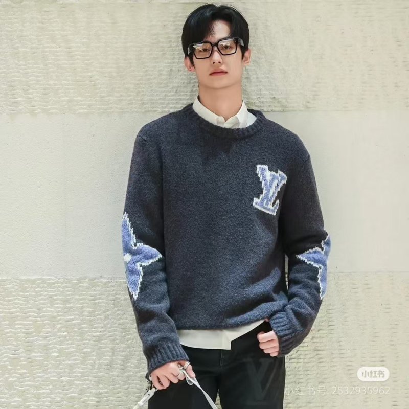 Charcoal Knit Sweater with Blue Graphic Print view