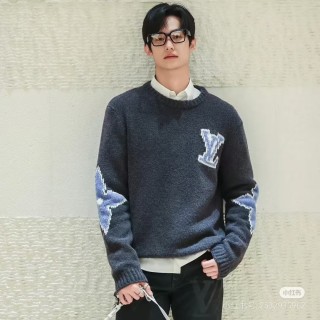 Charcoal Knit Sweater with Blue Graphic Print view 3