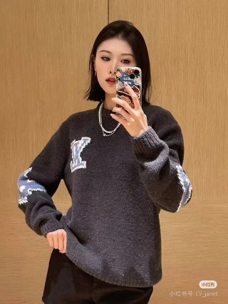 Charcoal Knit Sweater with Blue Graphic Print view 4