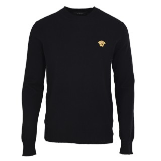 Versace Medusa Gold Embroidered Crew Neck Sweater Black view 9