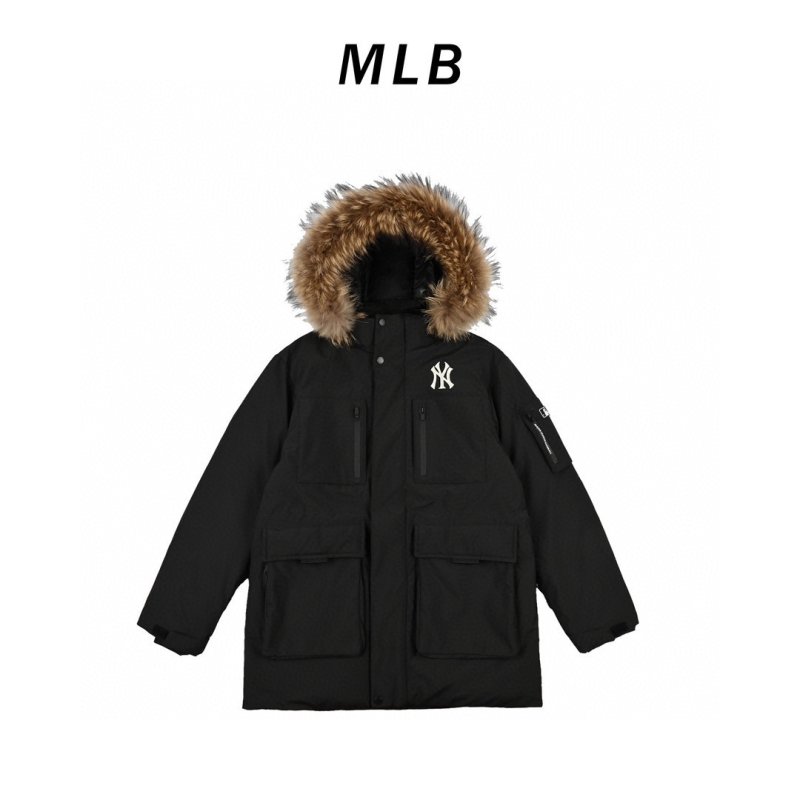 Black Down Parka Jacket with Fur Hood