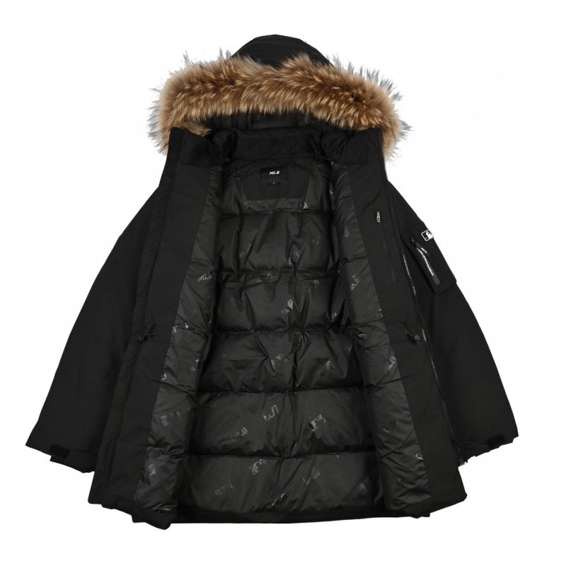 Black Down Parka Jacket with Fur Hood view
