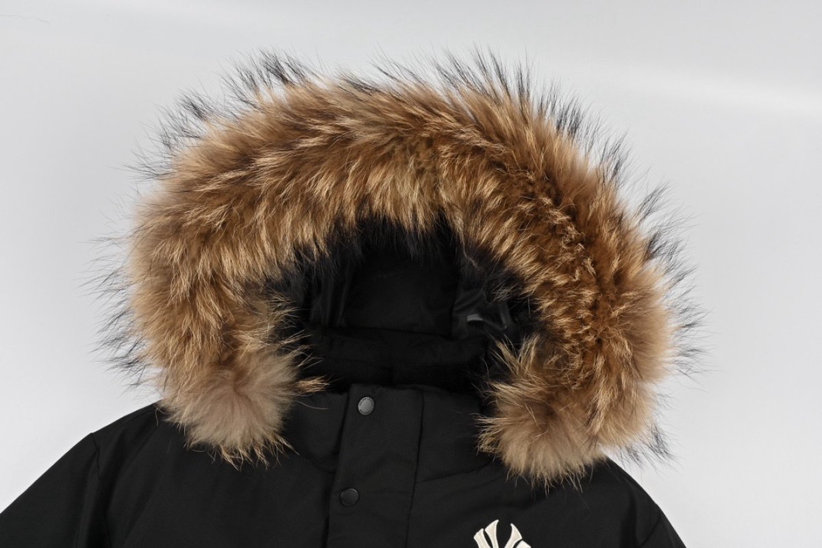 Black Down Parka Jacket with Fur Hood view