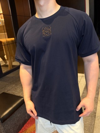 Navy Blue Short Sleeve T-Shirt with Gold Geometric Logo