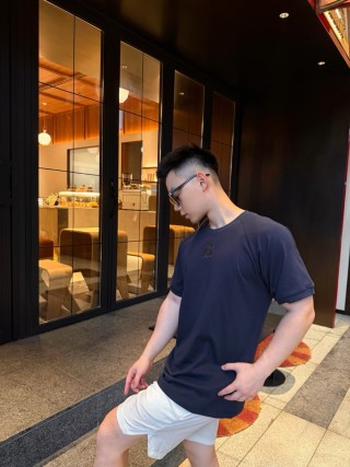 Navy Blue Short Sleeve T-Shirt with Gold Geometric Logo view 2