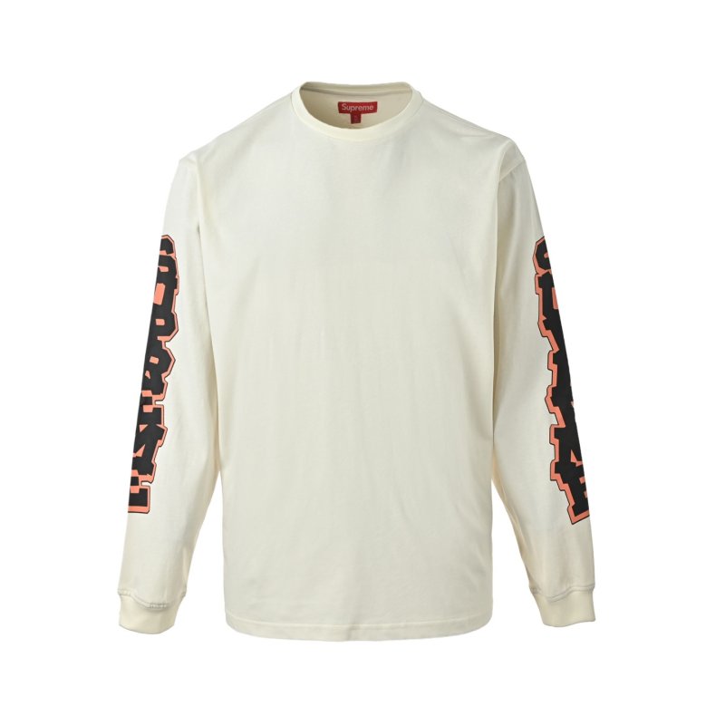 Cream Long Sleeve Tee with Orange & Black Sleeve Print view