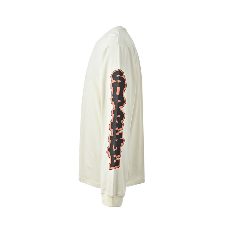 Cream Long Sleeve Tee with Orange & Black Sleeve Print view