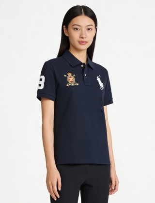 Polo Ralph Lauren Navy Polo Shirt with Number 3 Logo view 2