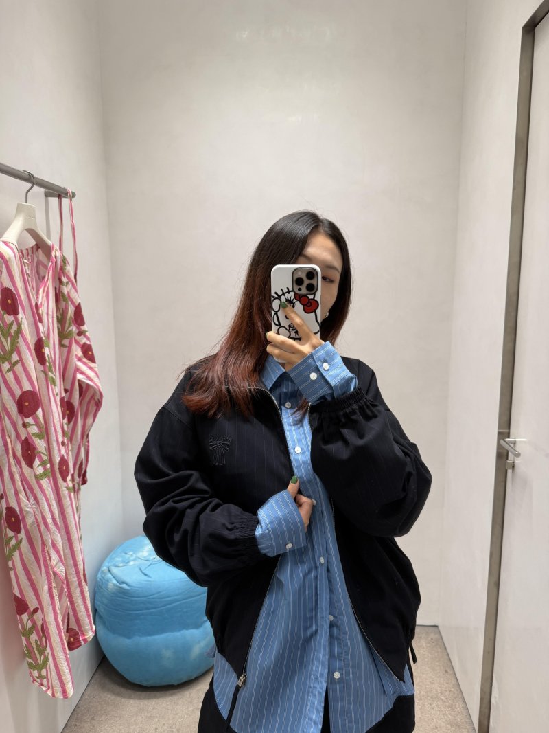 Black Oversized Puffer Jacket with Embroidered Detail