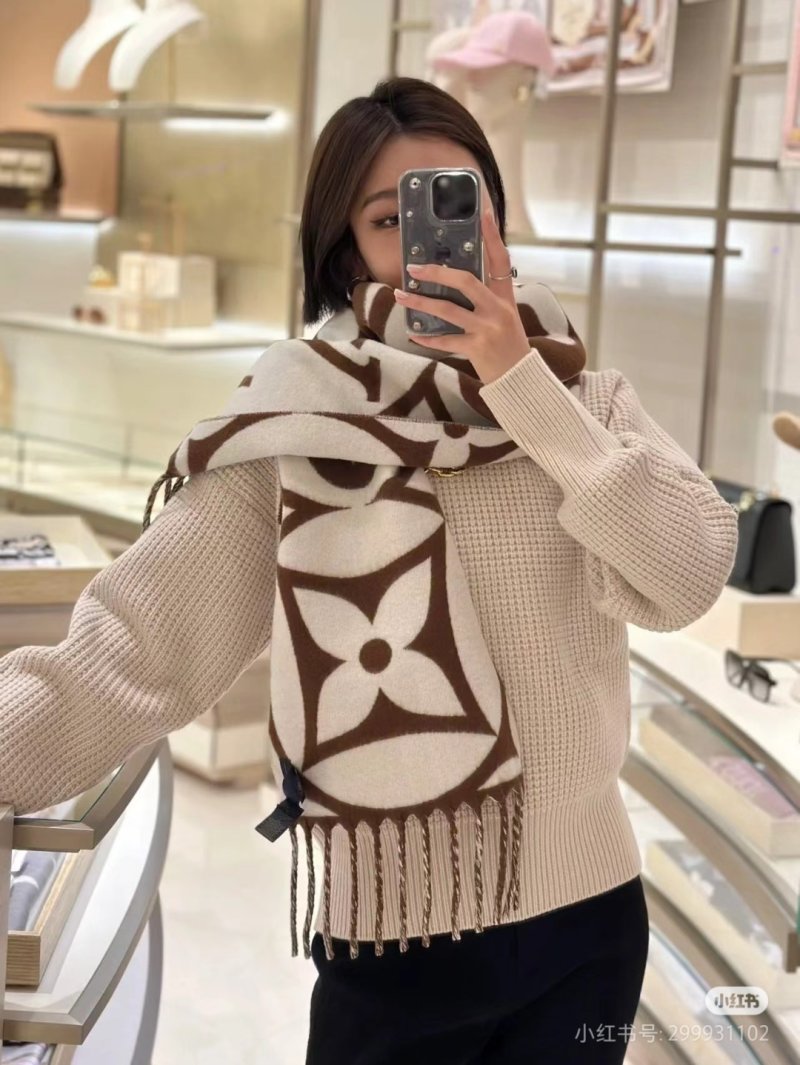 Louis Vuitton LV Monogram Double-Sided Wool Cashmere Scarf - Brown view