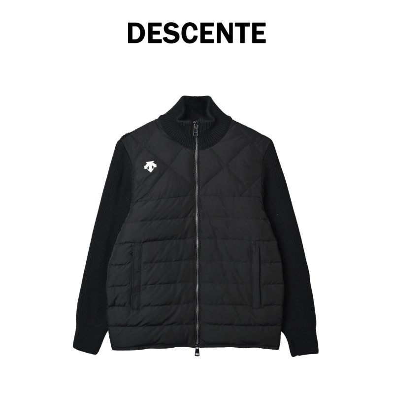 Black Puffer Down Jacket with Ribbed Knit Sleeves view