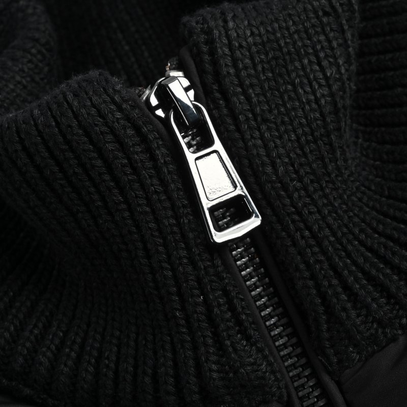 Black Puffer Down Jacket with Ribbed Knit Sleeves view