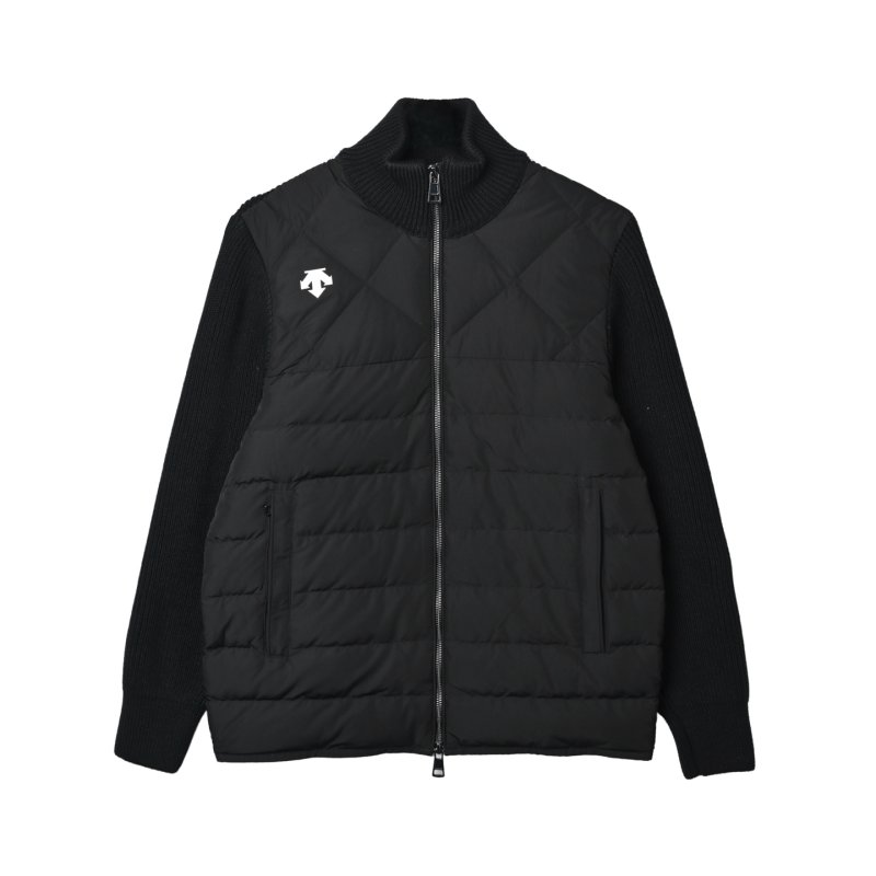 Black Puffer Down Jacket with Ribbed Knit Sleeves view