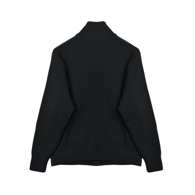 Black Puffer Down Jacket with Ribbed Knit Sleeves view