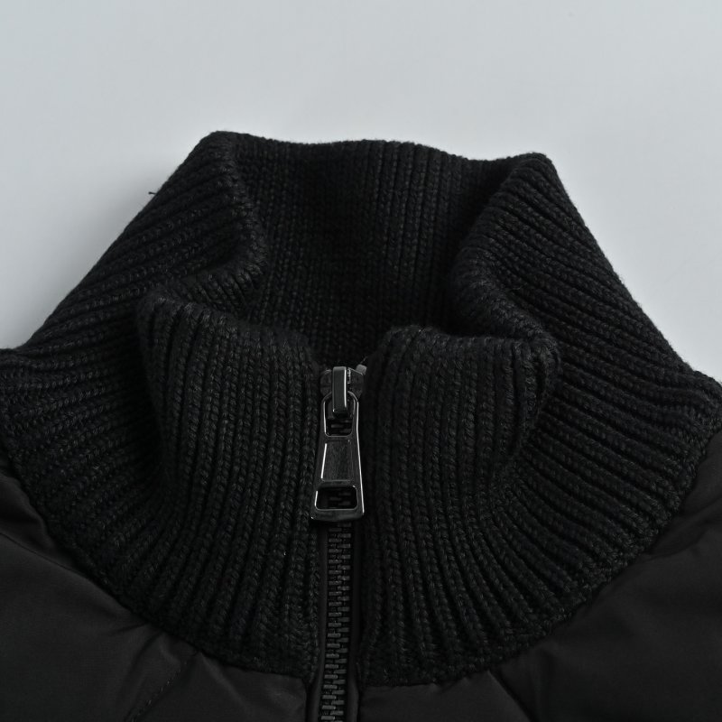 Black Puffer Down Jacket with Ribbed Knit Sleeves view